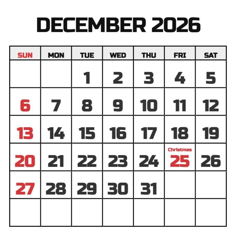 December 2026 Calendar Printable Pdf Free PDF Download