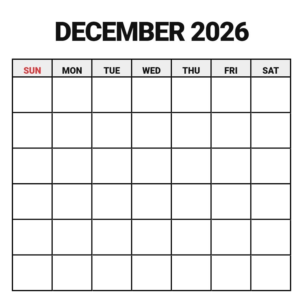 December 2026 Calendar Printable Pdf Free Blank PDF Download