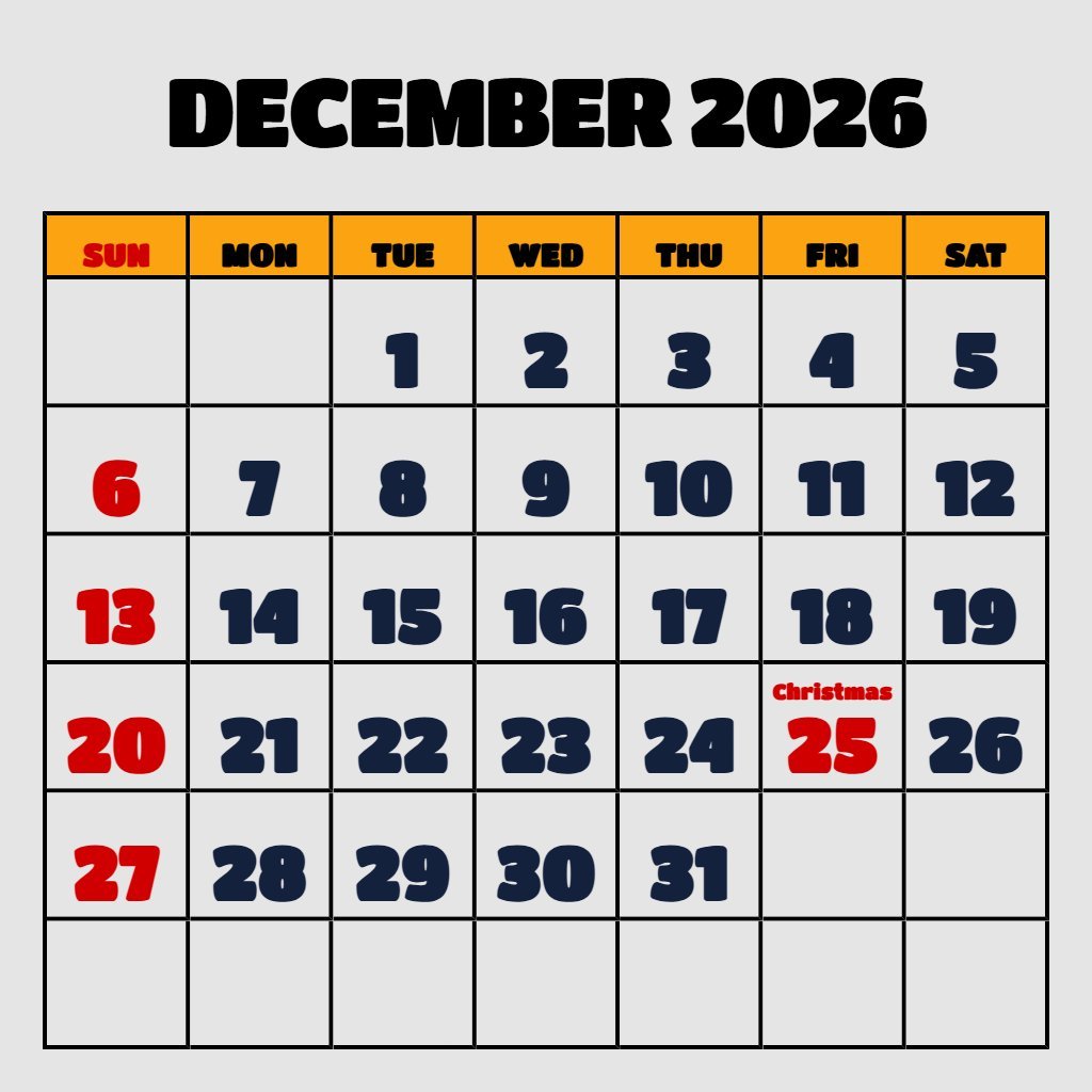Free December 2026 Calendar With Holidays Printable Schedule PDF Download