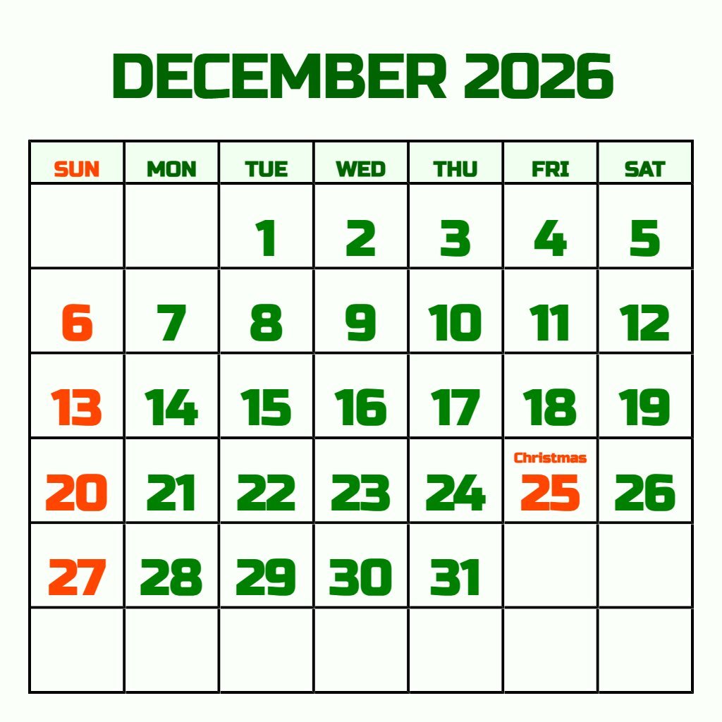 Custom December 2026 Calendar With Holidays Printable Notes PDF Download