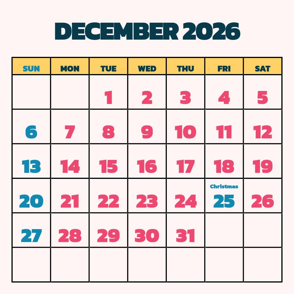 Free December 2026 January 2026 Calendar Printable Planning PDF Download Free December 2026 January 2026 Calendar Printable Planning PDF Download