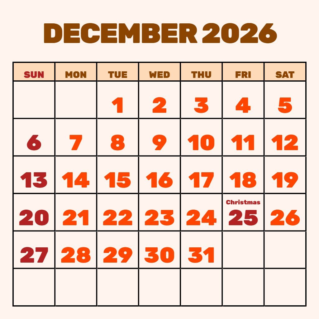 Editable December 2026 January 2026 Calendar Printable Schedule PDF Download Editable December 2026 January 2026 Calendar Printable Schedule PDF Download