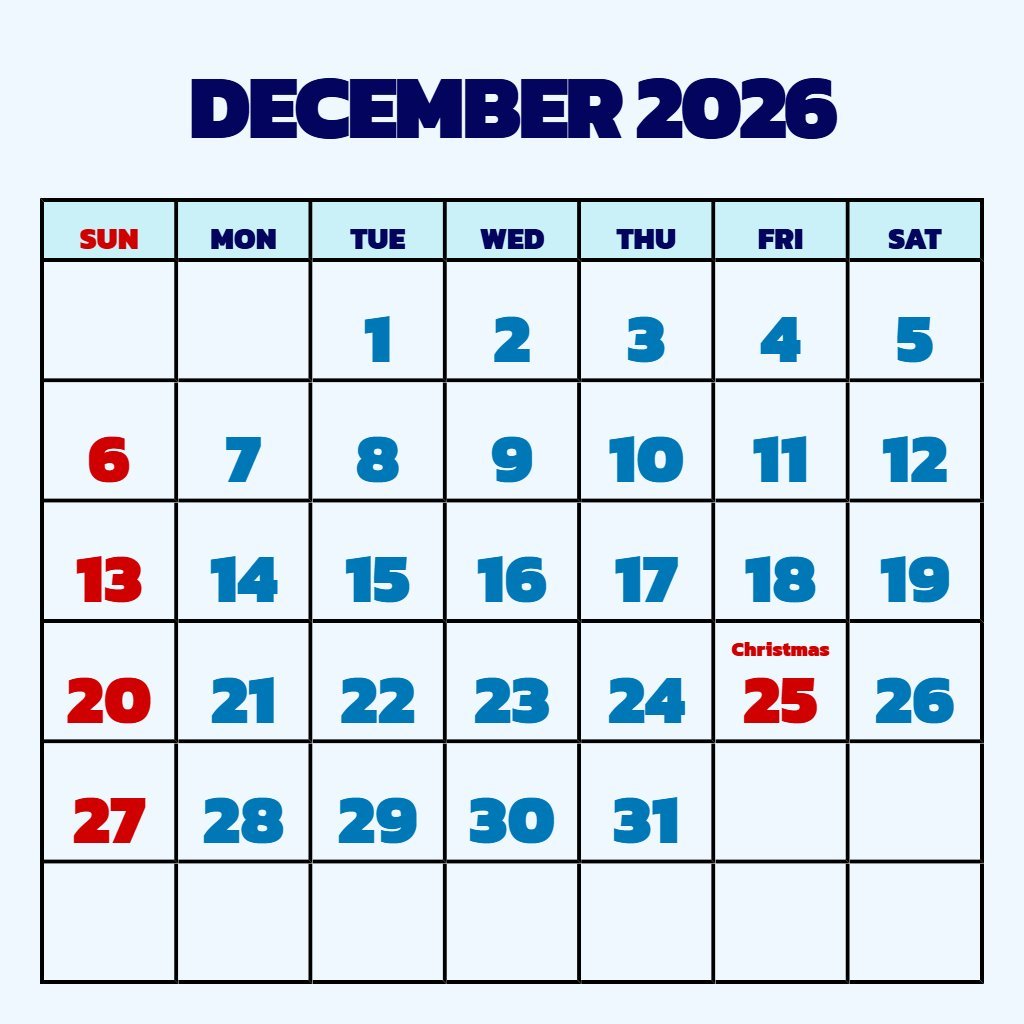 Free December 2026 Printable Calendar Free Planning PDF Download