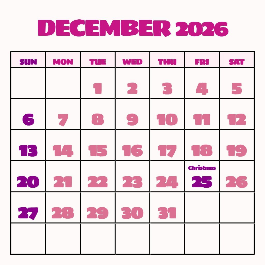Free December Calendar 2026 Printable Free Planning PDF Download