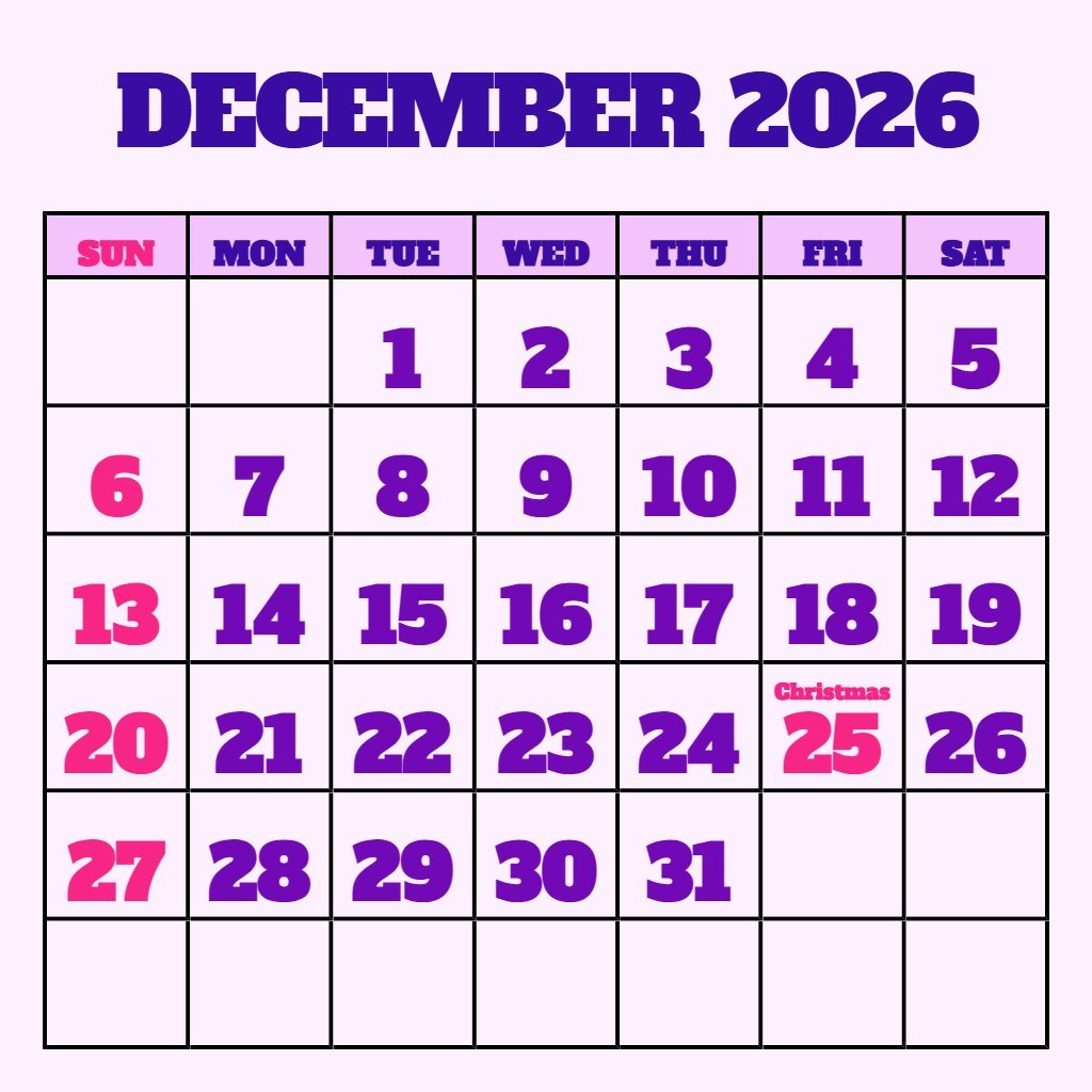 Editable December Free Printable Calendar 2026 Planning PDF Download