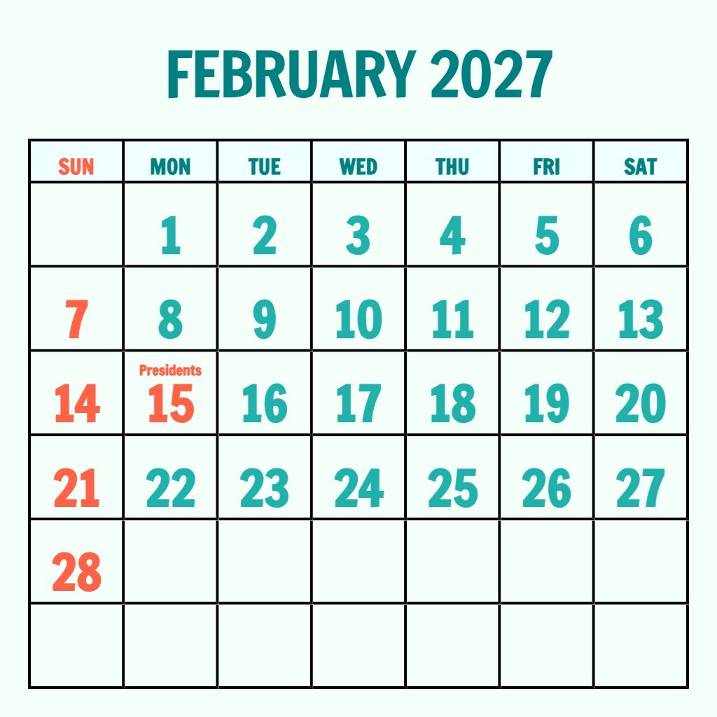 Editable Feb 2027 Calendar With Holidays Printable Planning PDF Download