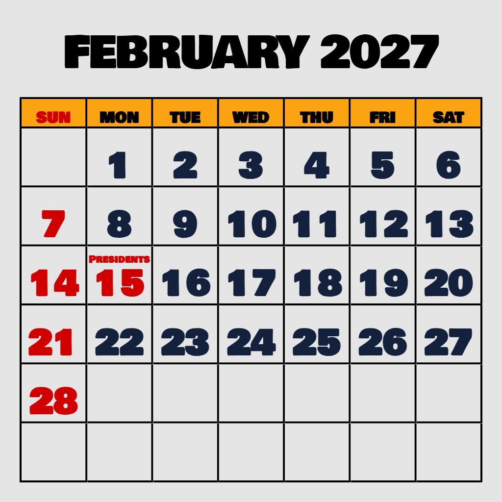 Free February 2027 Calendar Free Printable Notes PDF Download