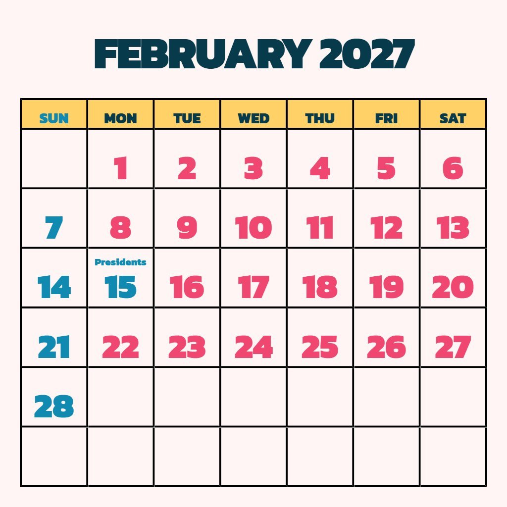 Custom February 2027 Calendar Free Printable Schedule PDF Download