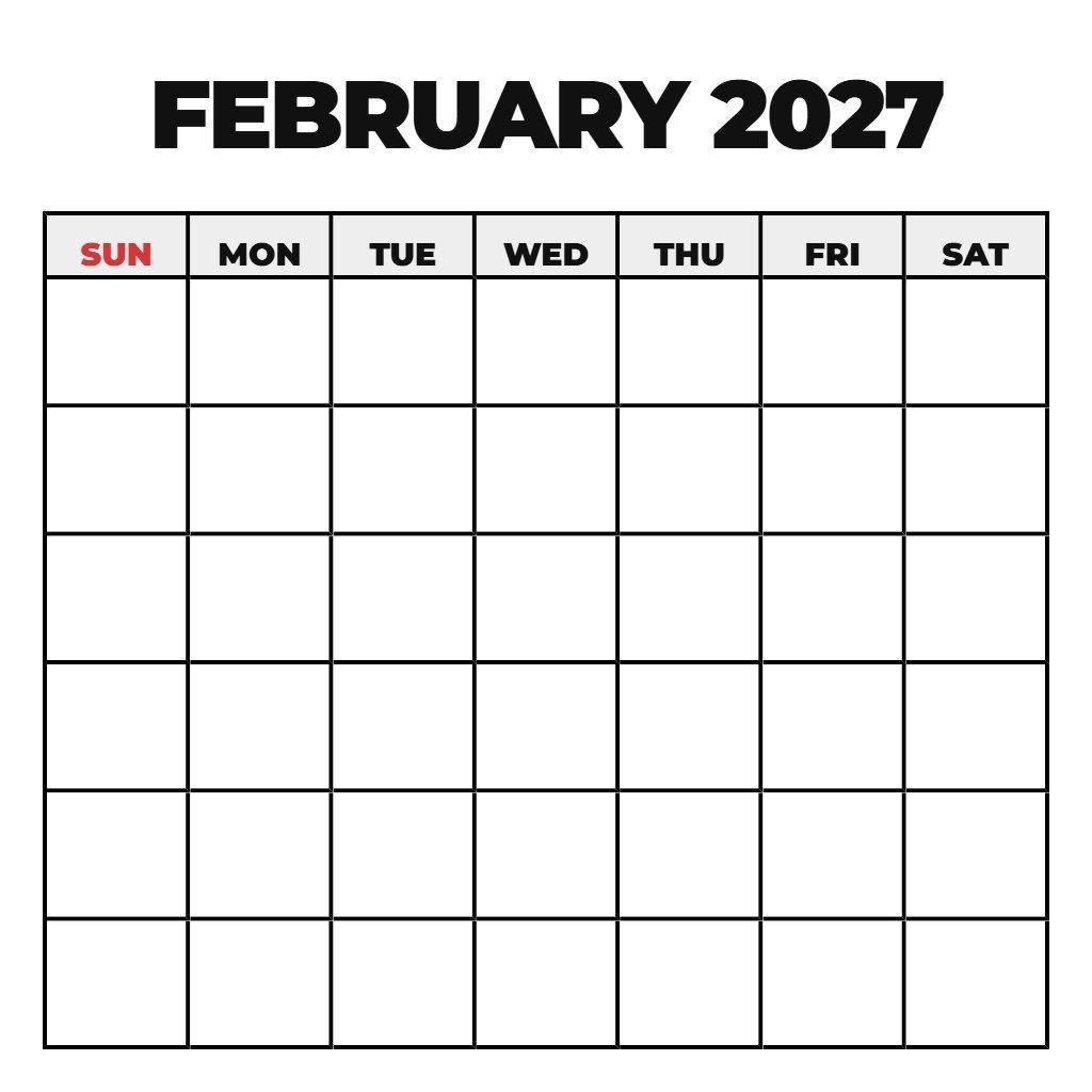 February 2027 Calendar Free Printable Blank PDF Download