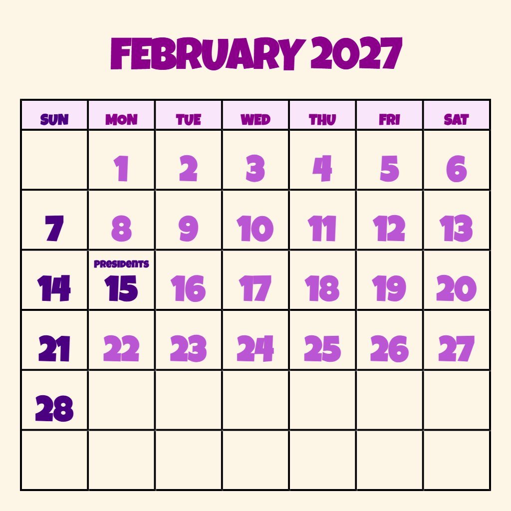 Cute February 2027 Calendar Free Printable Pdf Schedule PDF Download