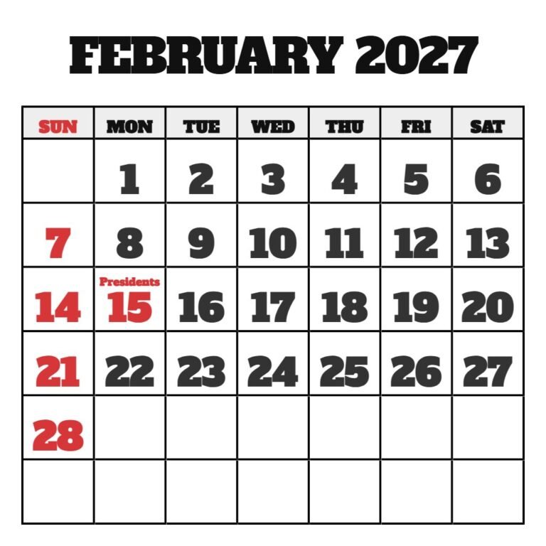 February 2027 Calendar Free Printable Pdf PDF Download