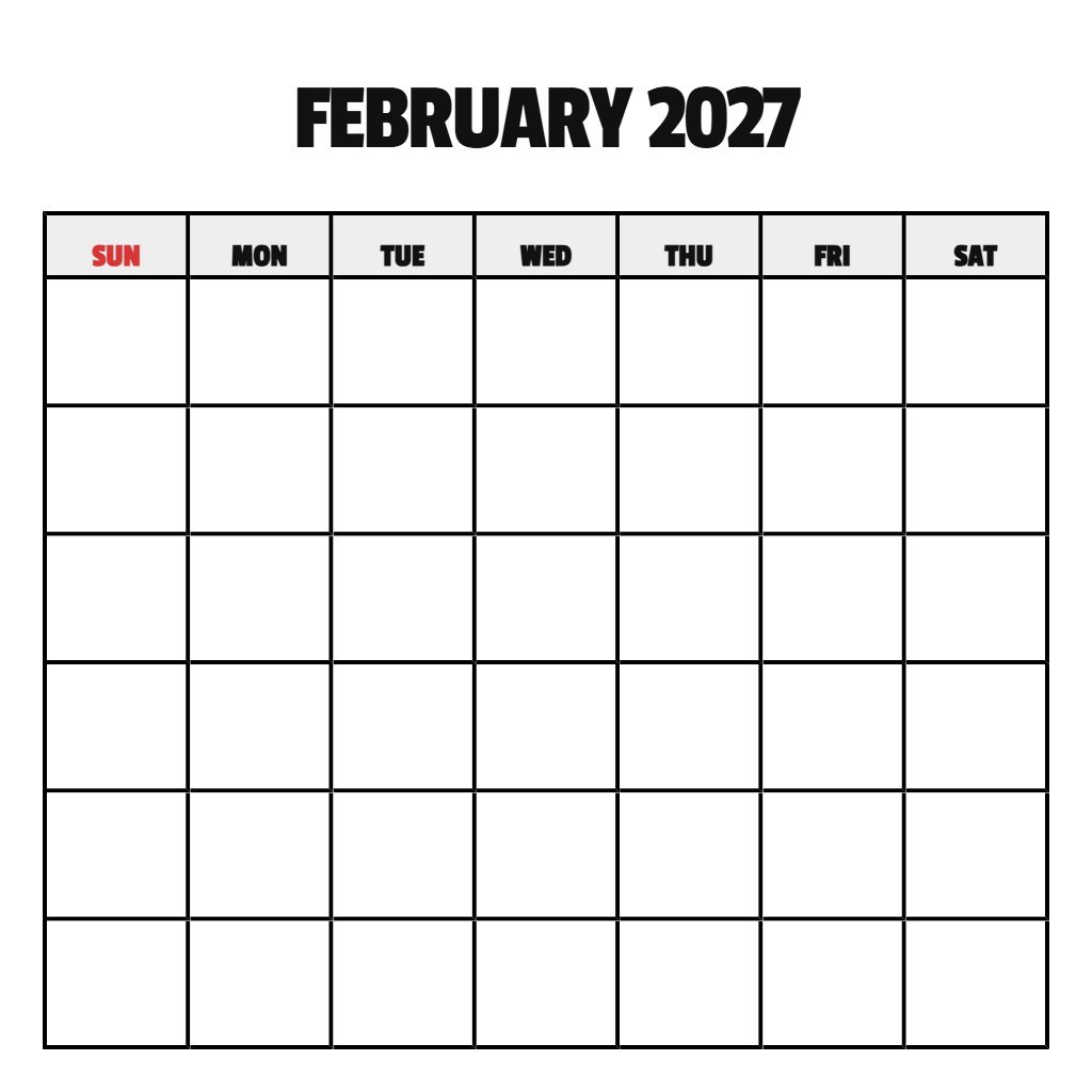 February 2027 Calendar Free Printable Pdf Blank PDF Download