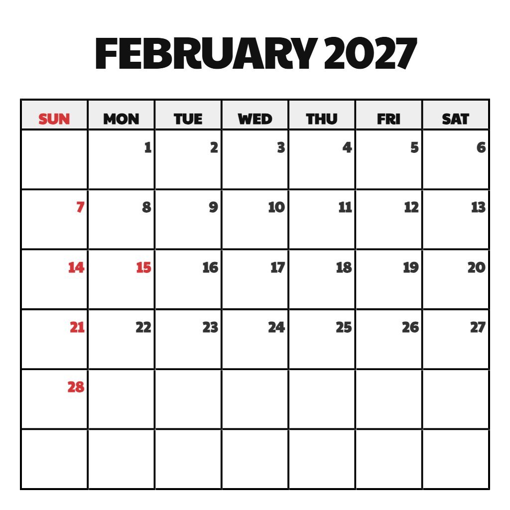 Cute February 2027 Calendar Printable Pdf Wallpaper PDF Download
