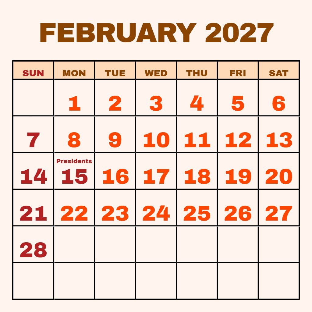 Free February 2027 Calendar Printable Pdf Wallpaper PDF Download