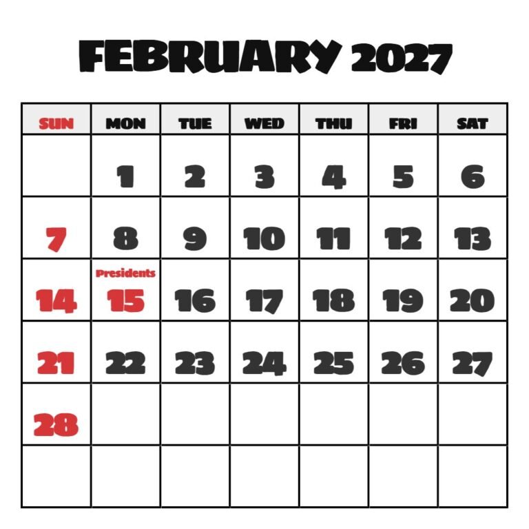 February 2027 Calendar Printable Pdf PDF Download