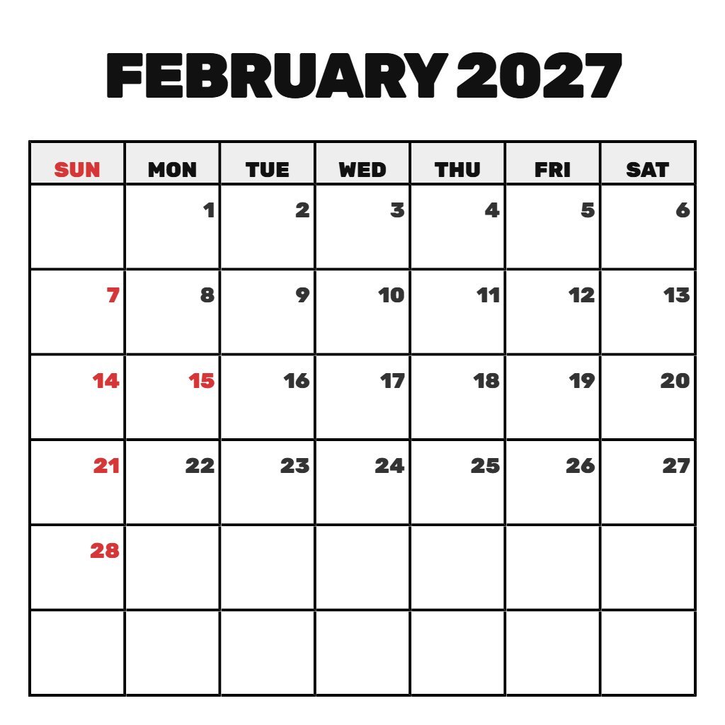 Free February 2027 Calendar With Holidays Printable Schedule PDF Download