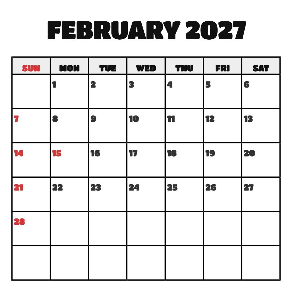 Custom February 2027 Calendar With Holidays Printable Schedule PDF Download