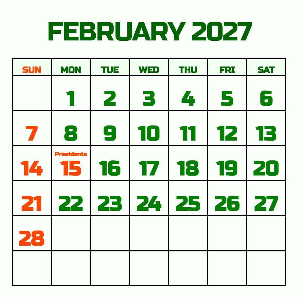 Editable February 2027 Calendar With Holidays Printable Planning PDF Download
