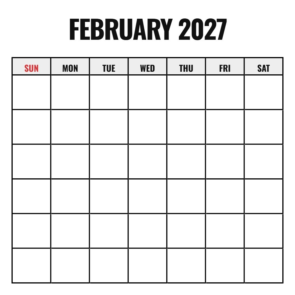 February 2027 Calendar With Holidays Printable Blank PDF Download