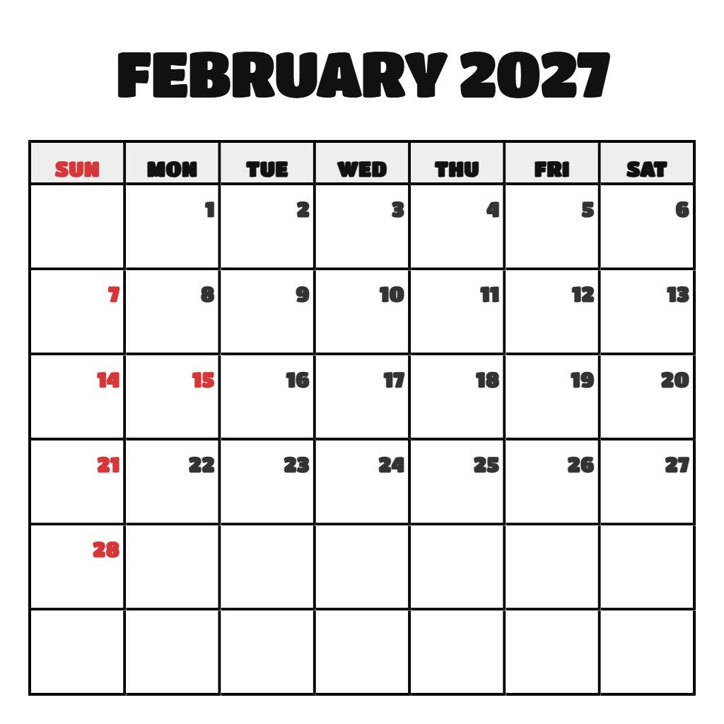 Cute February 2027 Calendar With Holidays Printable Free Notes PDF Download