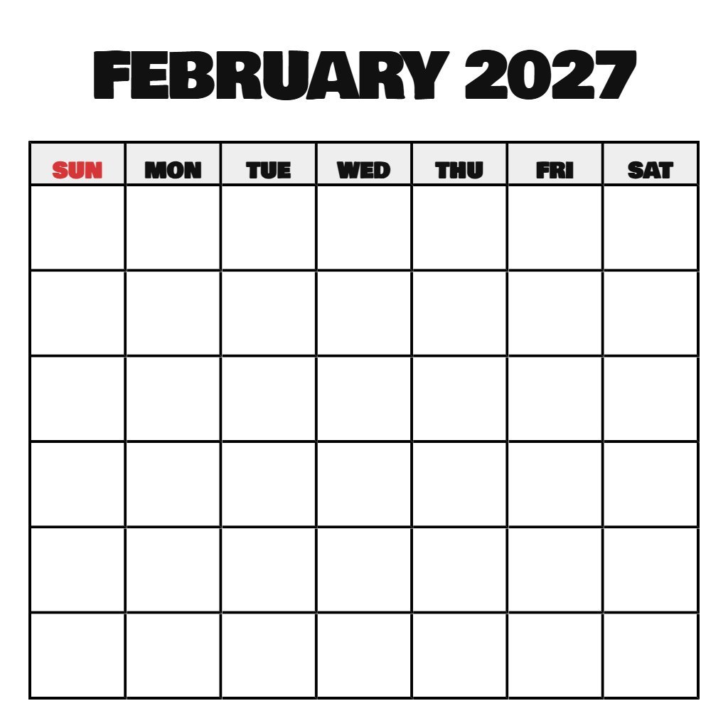 February 2027 Printable Calendar Free Blank PDF Download