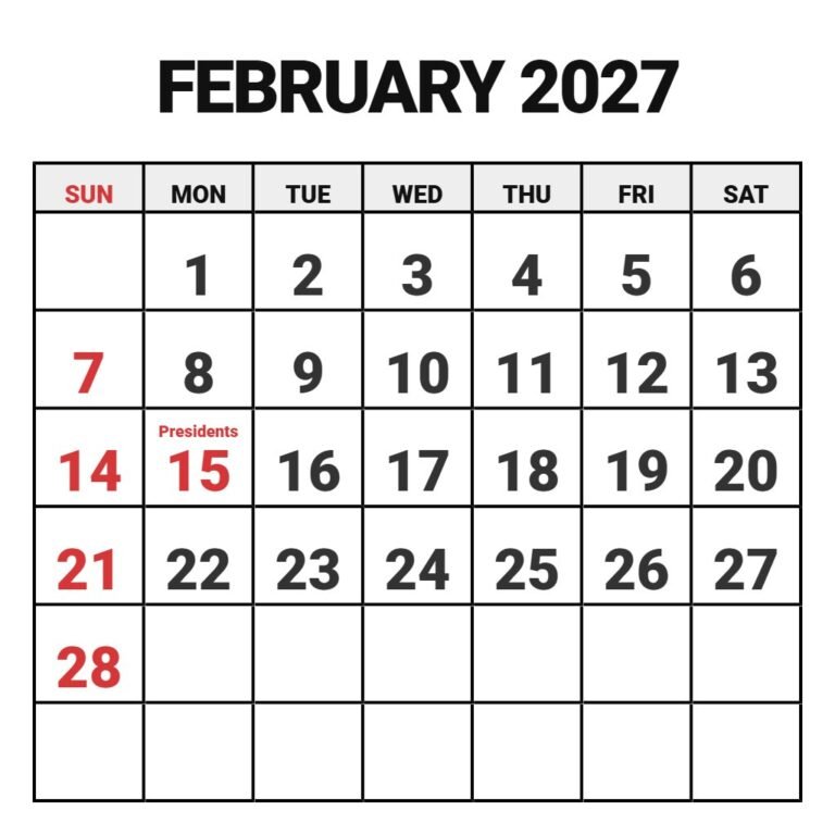February March 2027 Calendar PDF