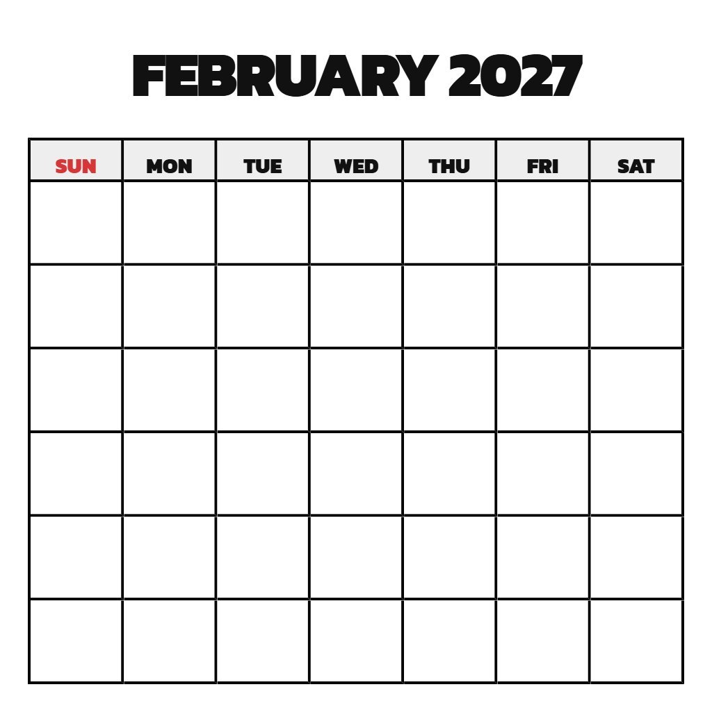 February March 2027 Calendar Blank Printable