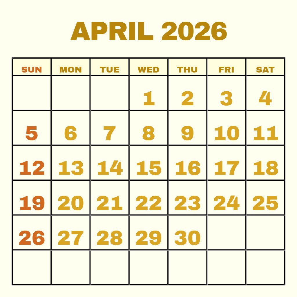 Free Free April 2026 Calendar Printable Schedule PDF Download Free Free April 2026 Calendar Printable Schedule PDF Download