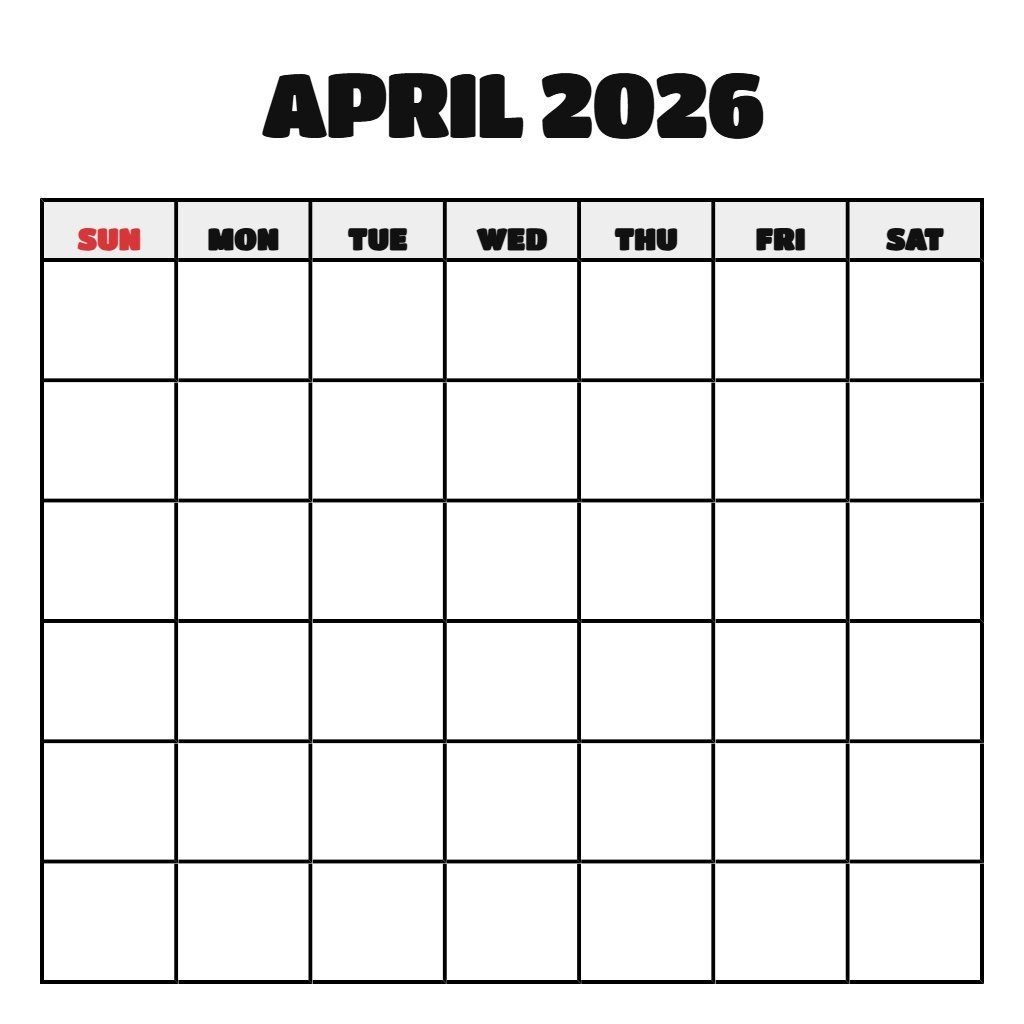 Free April 2026 Calendar Printable Blank PDF Download Free April 2026 Calendar Printable Blank PDF Download