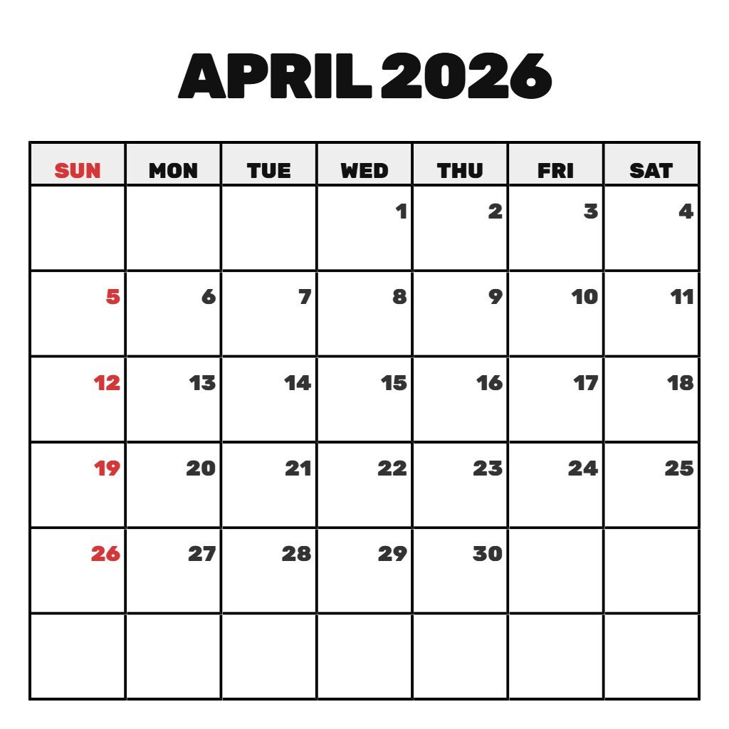 Custom Free April 2026 Printable Calendar Schedule PDF Download