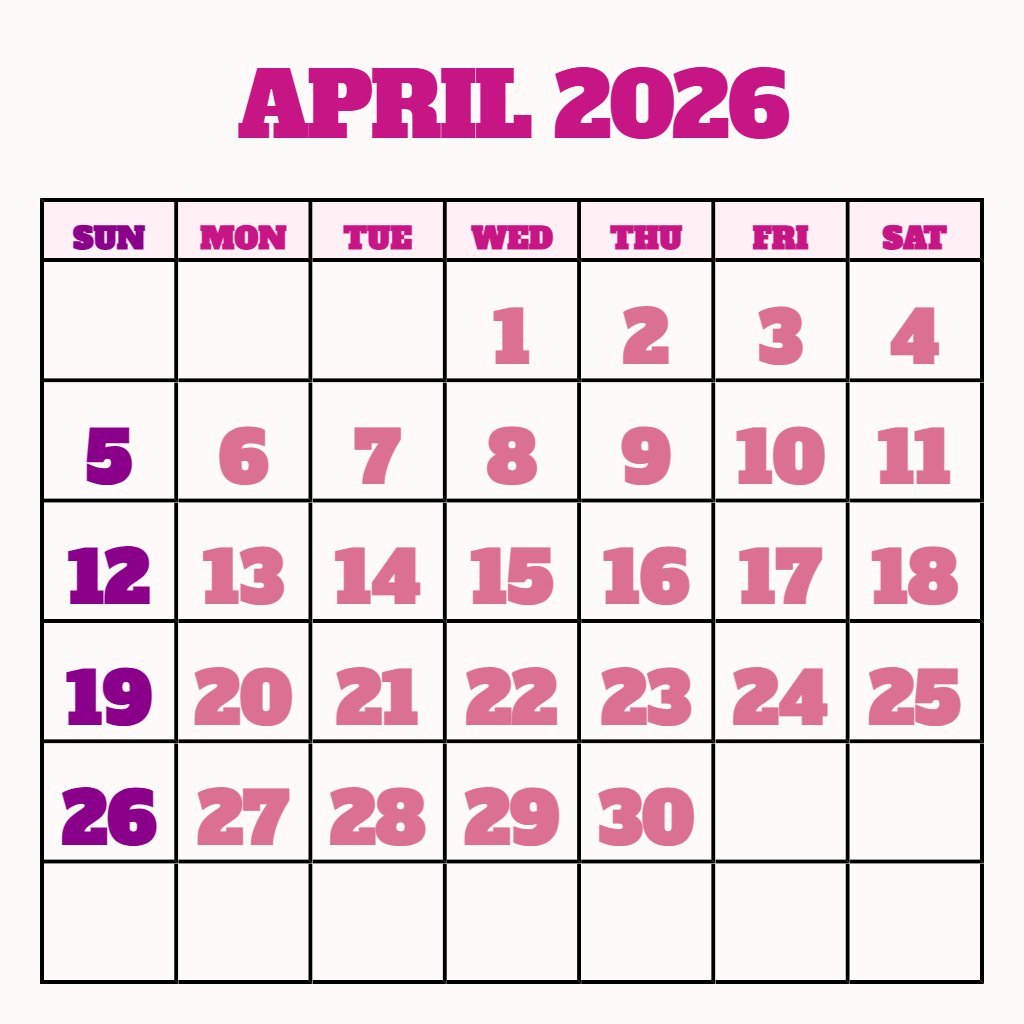 Cute Free April 2026 Printable Calendar Planning PDF Download