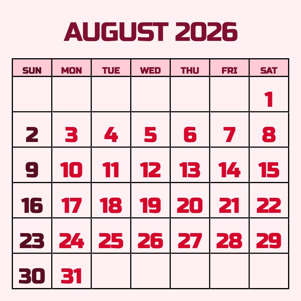 Editable Free August 2026 Calendar Printable Schedule PDF Download