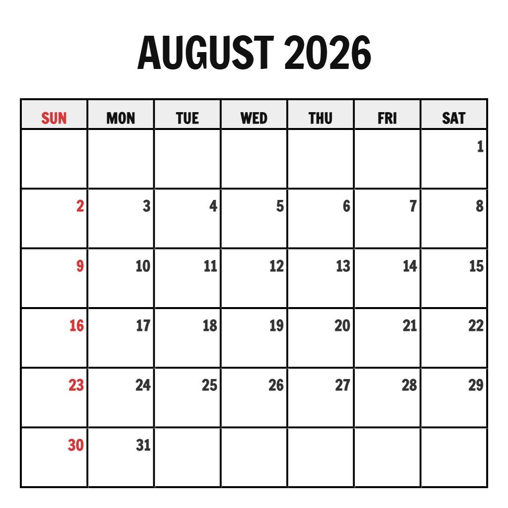 Editable Free August Calendar 2026 Printable Wallpaper PDF Download