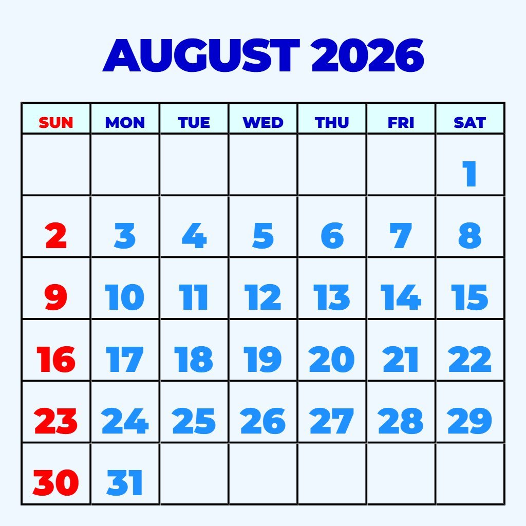 Cute Free August Calendar 2026 Printable Planning PDF Download