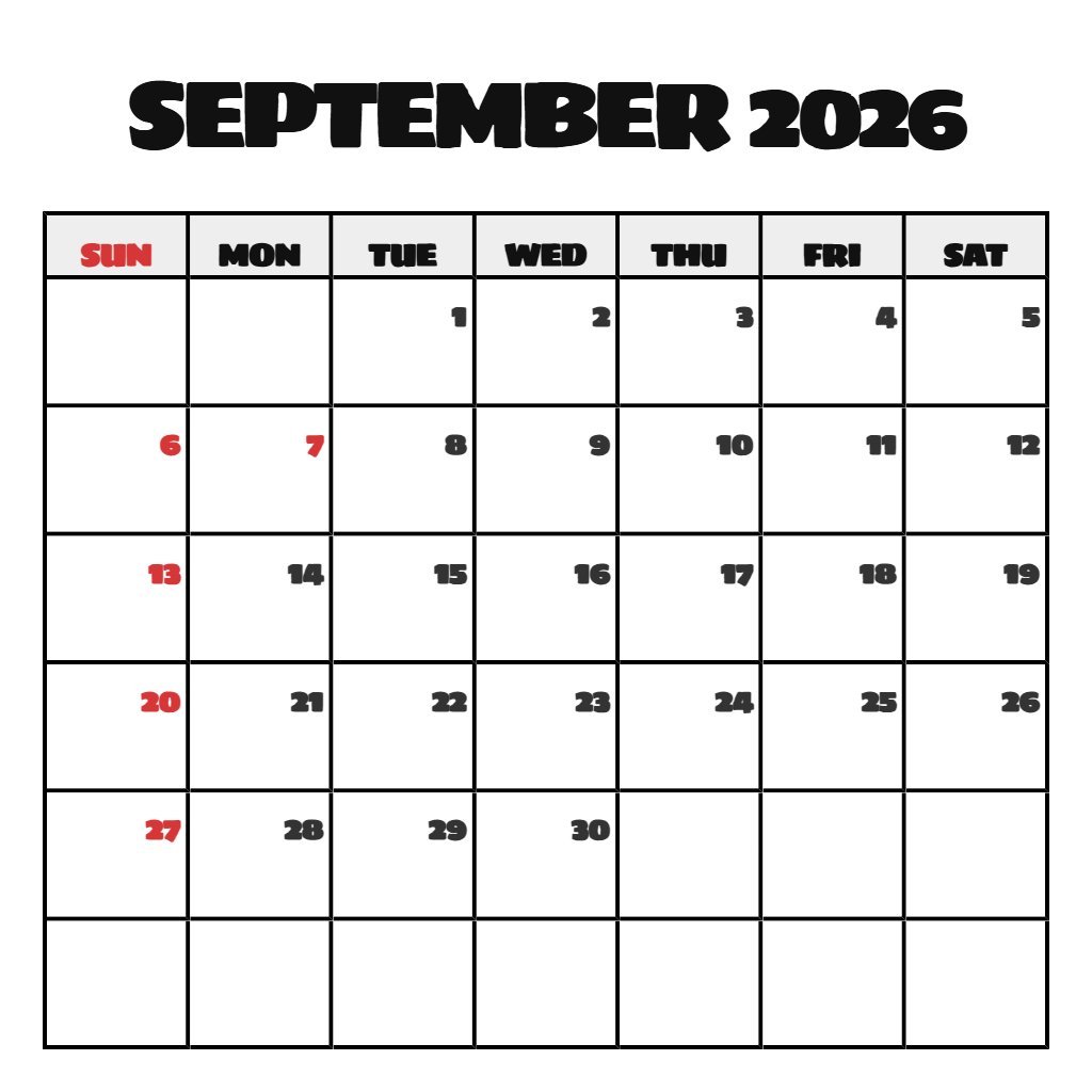 Cute Free Calendar September 2026 Printable Schedule PDF Download Cute Free Calendar September 2026 Printable Schedule PDF Download