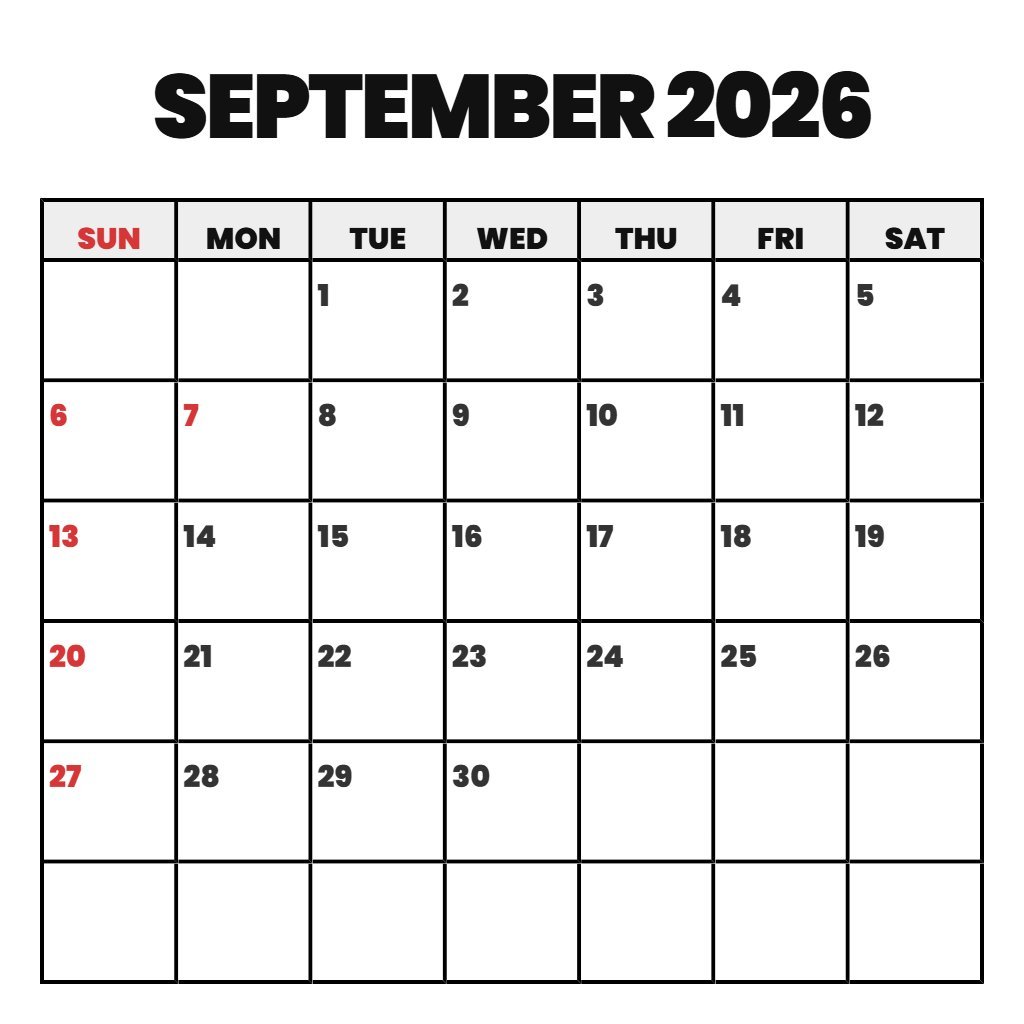 Custom Free Calendar September 2026 Printable Schedule PDF Download Custom Free Calendar September 2026 Printable Schedule PDF Download