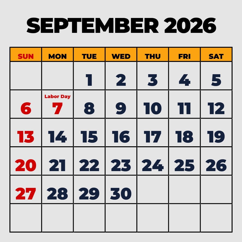 Custom Free Calendar September 2026 Printable Schedule PDF Download Custom Free Calendar September 2026 Printable Schedule PDF Download