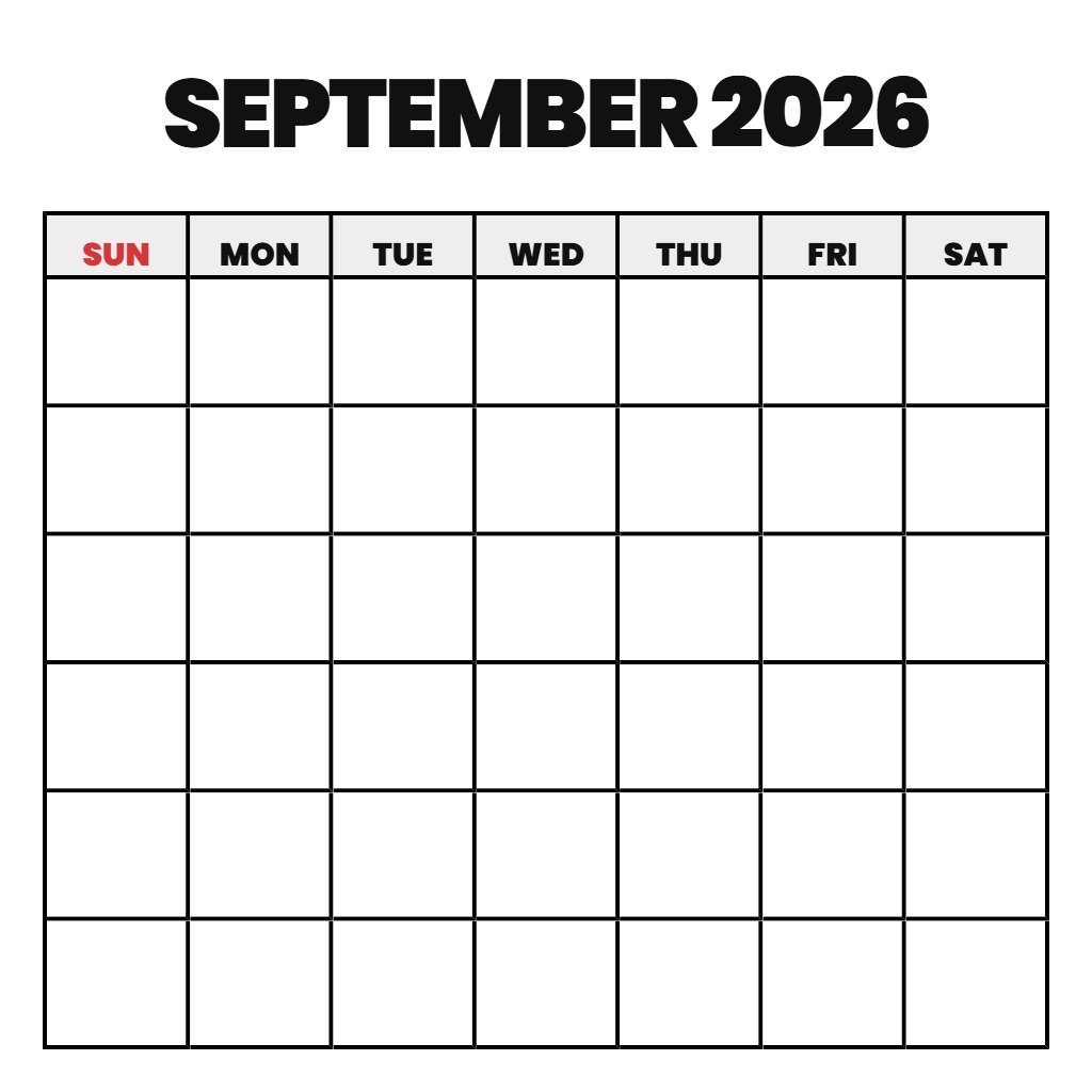 Free Calendar September 2026 Printable Blank PDF Download Free Calendar September 2026 Printable Blank PDF Download
