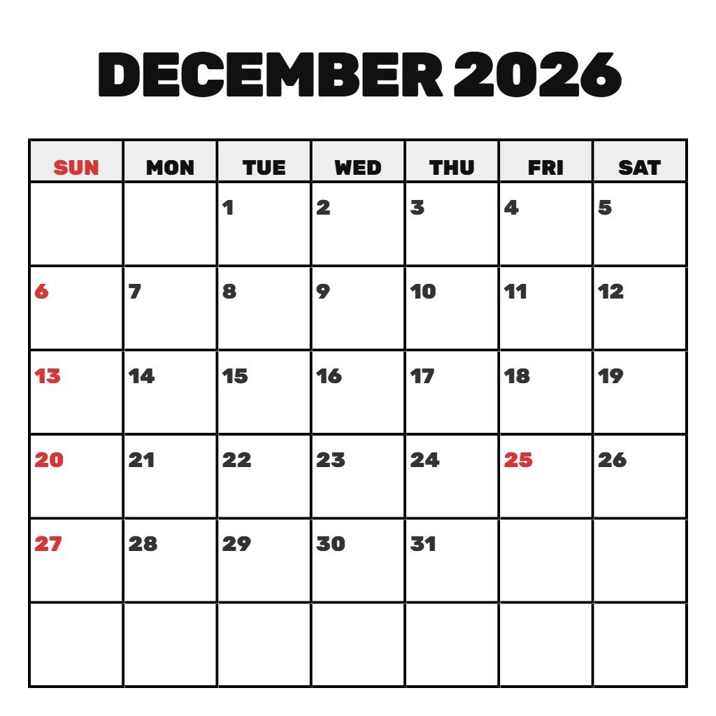 Editable Free December 2026 Printable Calendar Wallpaper PDF Download