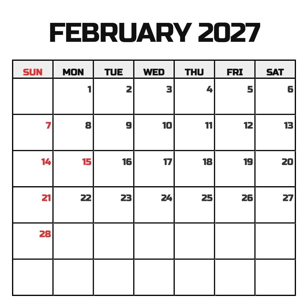 Cute Free February 2027 Calendar Printable Planning PDF Download