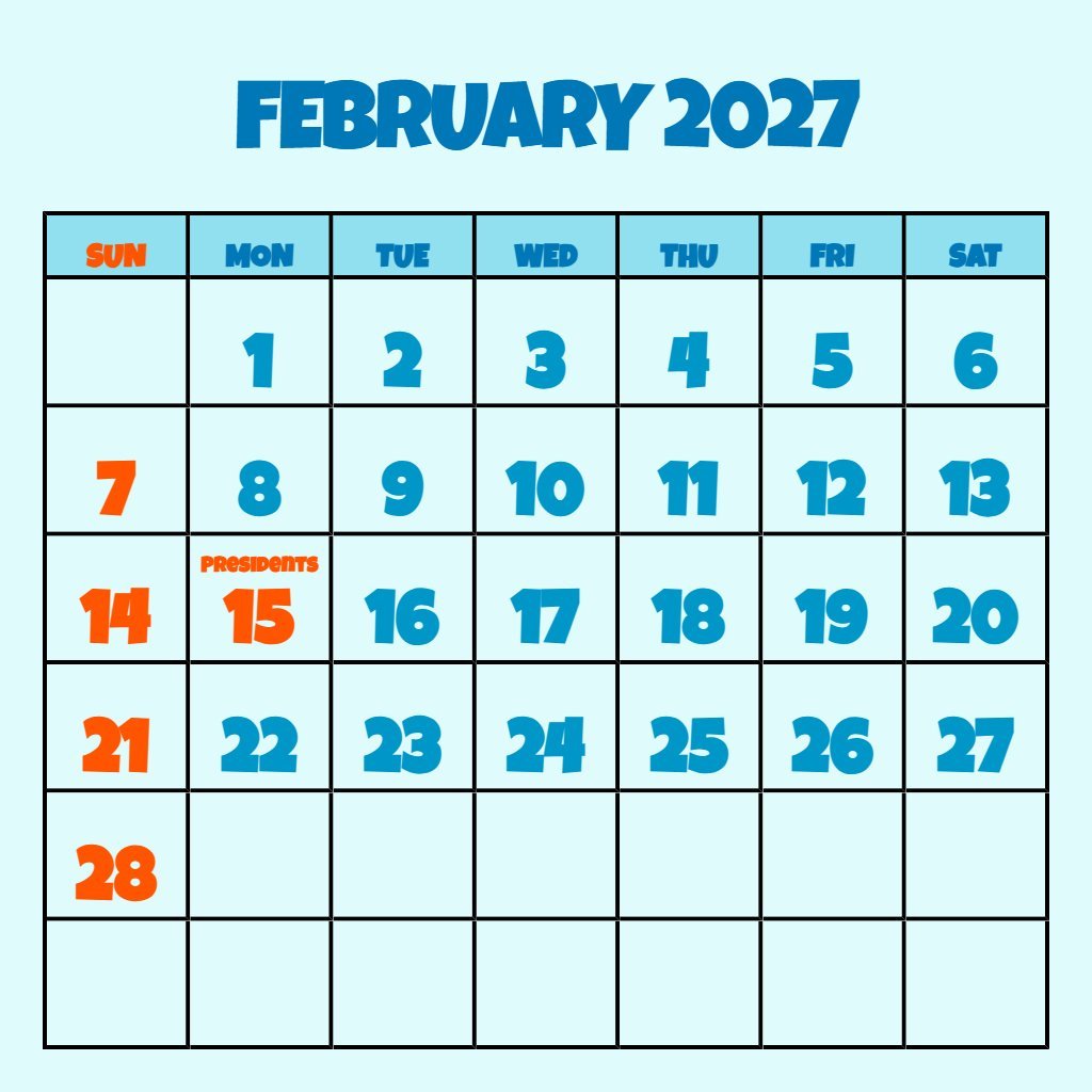 Custom Free February 2027 Calendar Printable Wallpaper PDF Download