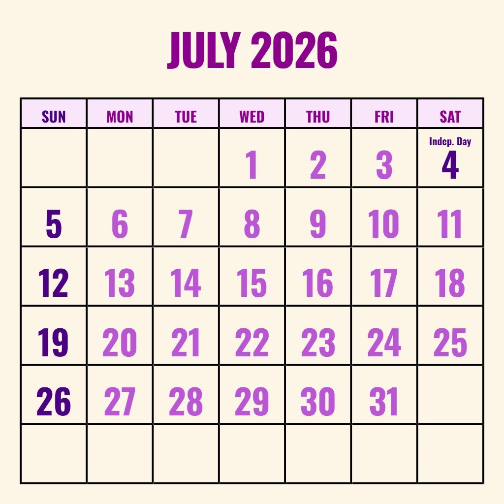 Editable Free July 2026 Printable Calendar Schedule PDF Download Editable Free July 2026 Printable Calendar Schedule PDF Download