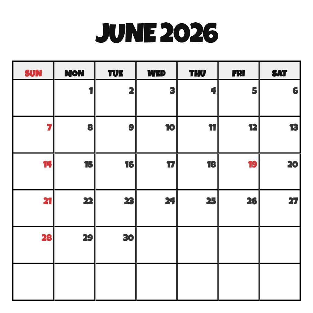 Editable Free June Calendar 2026 Printable Planning PDF Download