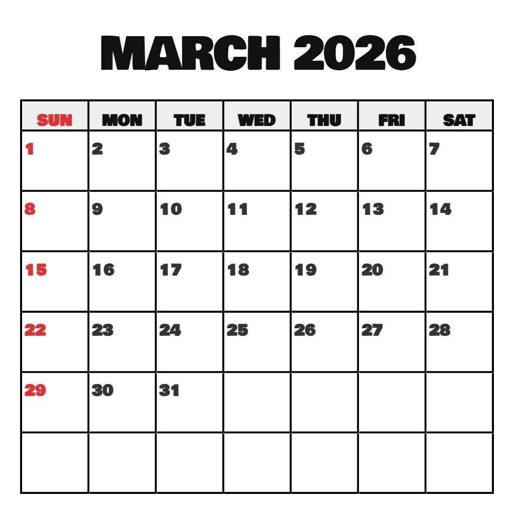 Editable Free March 2026 Calendar Printable Free Download Notes PDF Download