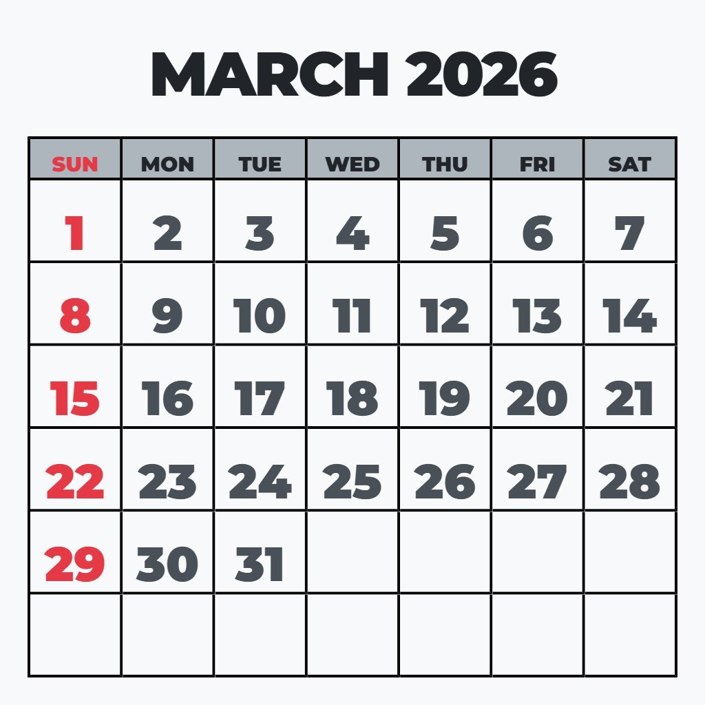 Editable Free March 2026 Calendar Printable Free Download Planning PDF Download