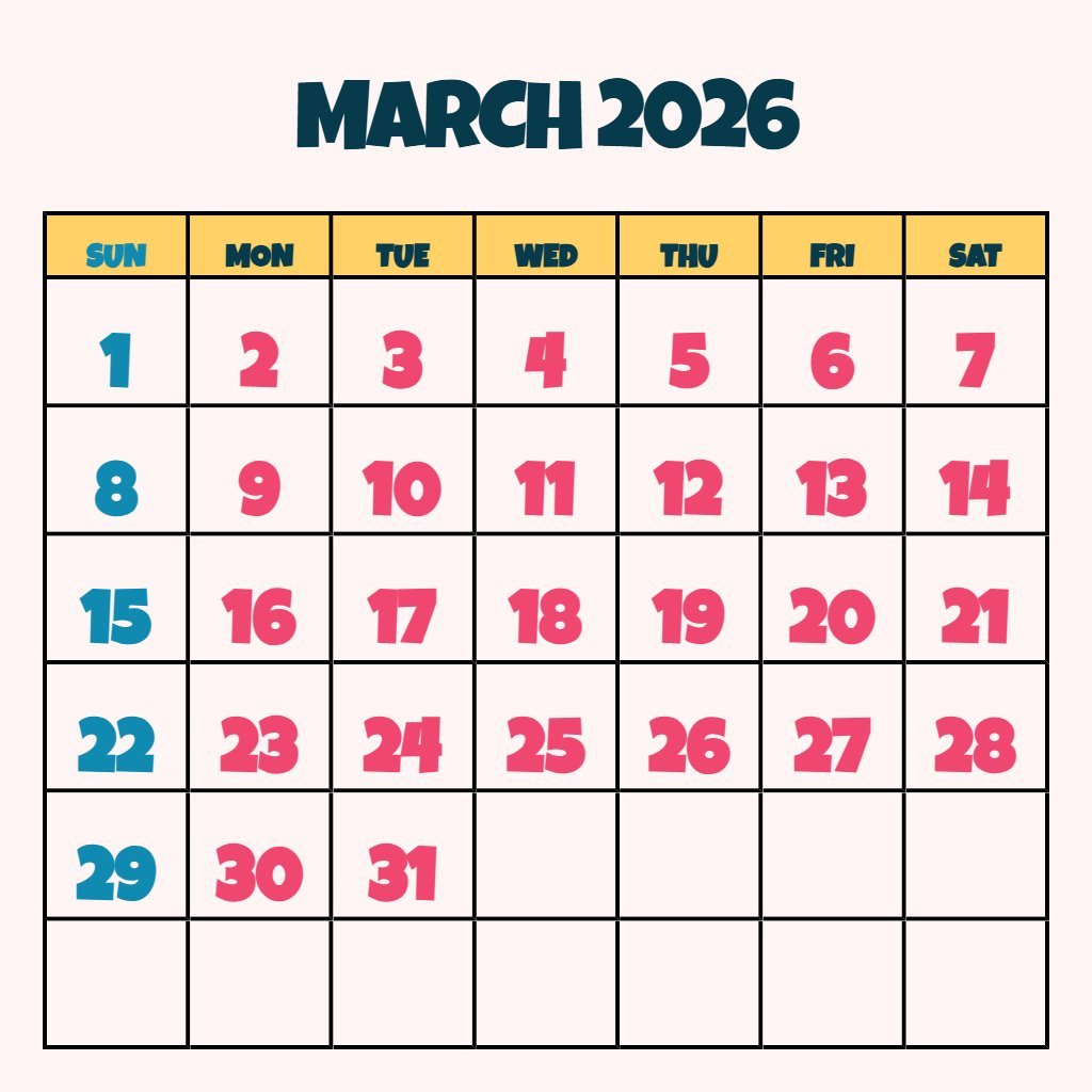 Custom Free March 2026 Calendar Printable Free Download Schedule PDF Download