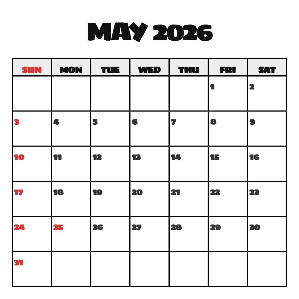 Editable Free May Printable Calendar 2026 Wallpaper PDF Download