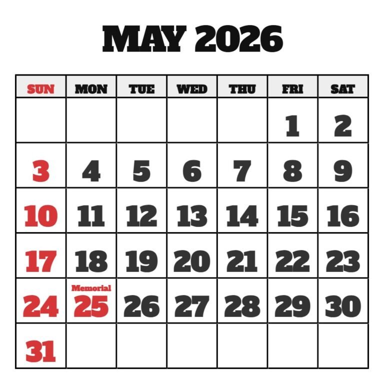 Free May Printable Calendar 2026 PDF Download
