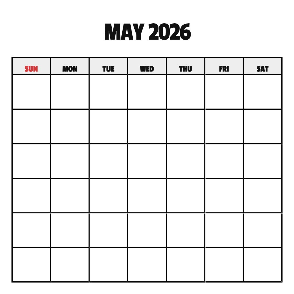 Free May Printable Calendar 2026 Blank PDF Download