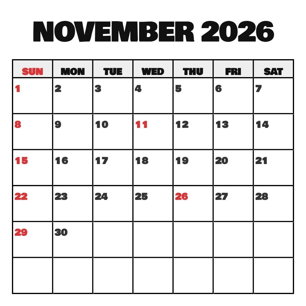 Editable Free November Calendar 2026 Printable Planning PDF Download